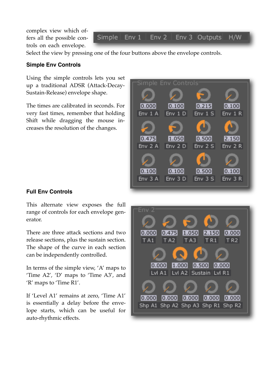 Simple env controls, Full env controls | Expert Sleepers Silent Way v2.4.3 User Manual | Page 102 / 123