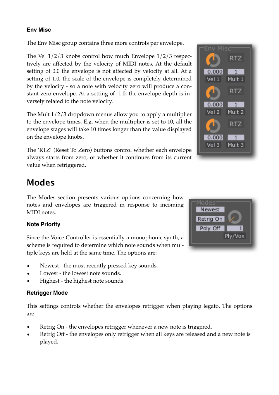 Env misc, Modes, Note priority | Retrigger mode | Expert Sleepers Silent Way v2.4.3 User Manual | Page 103 / 123
