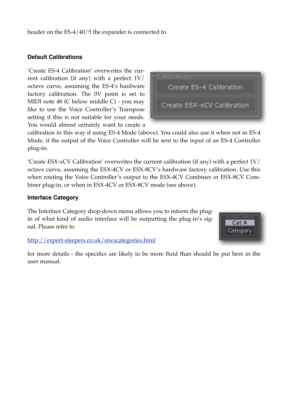 Default calibrations, Interface category | Expert Sleepers Silent Way v2.4.3 User Manual | Page 107 / 123