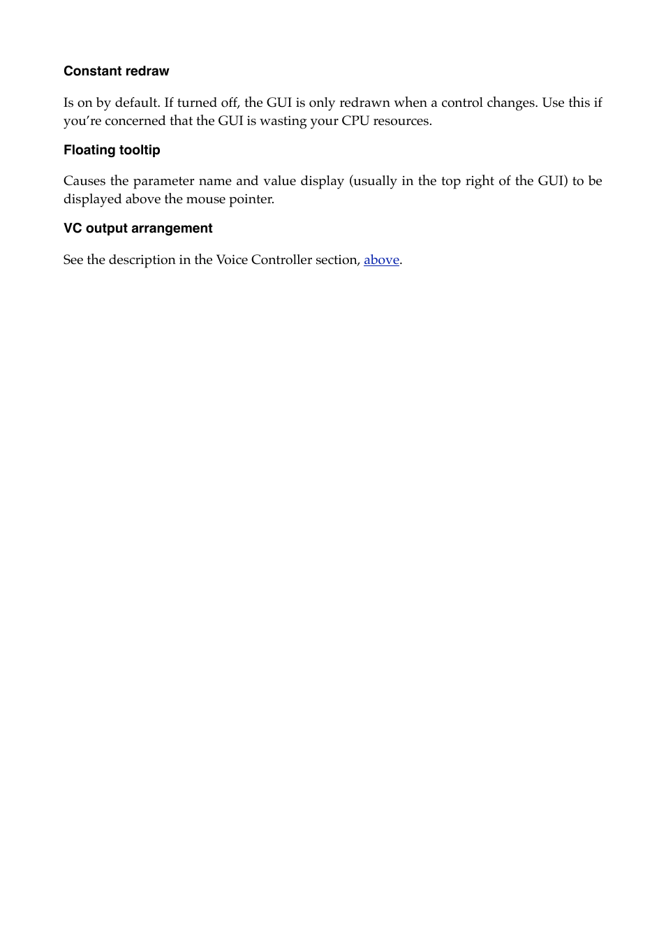 Constant redraw, Floating tooltip, Vc output arrangement | Expert Sleepers Silent Way v2.4.3 User Manual | Page 109 / 123