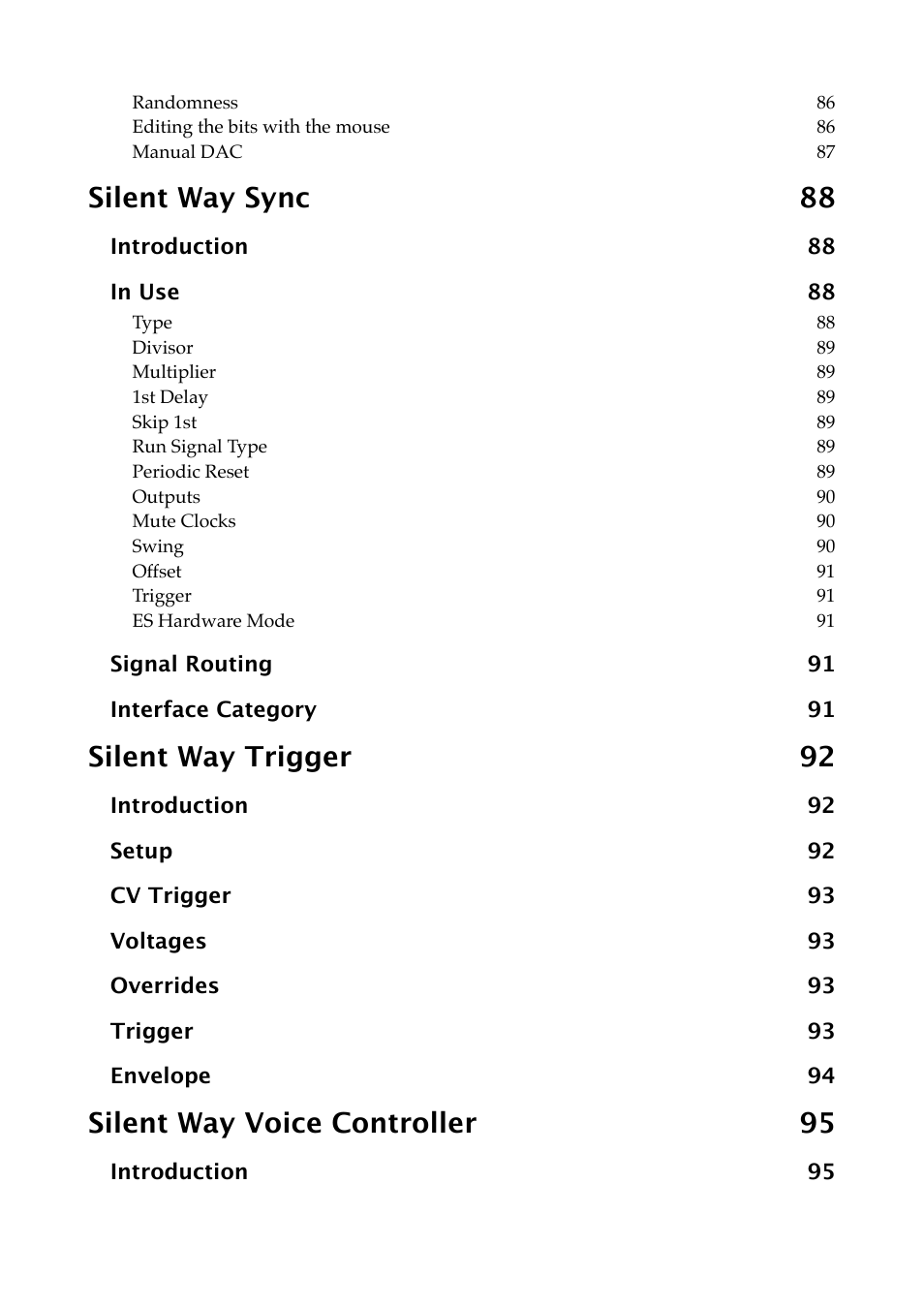 Silent way sync 88, Silent way trigger 92, Silent way voice controller 95 | Expert Sleepers Silent Way v2.4.3 User Manual | Page 11 / 123