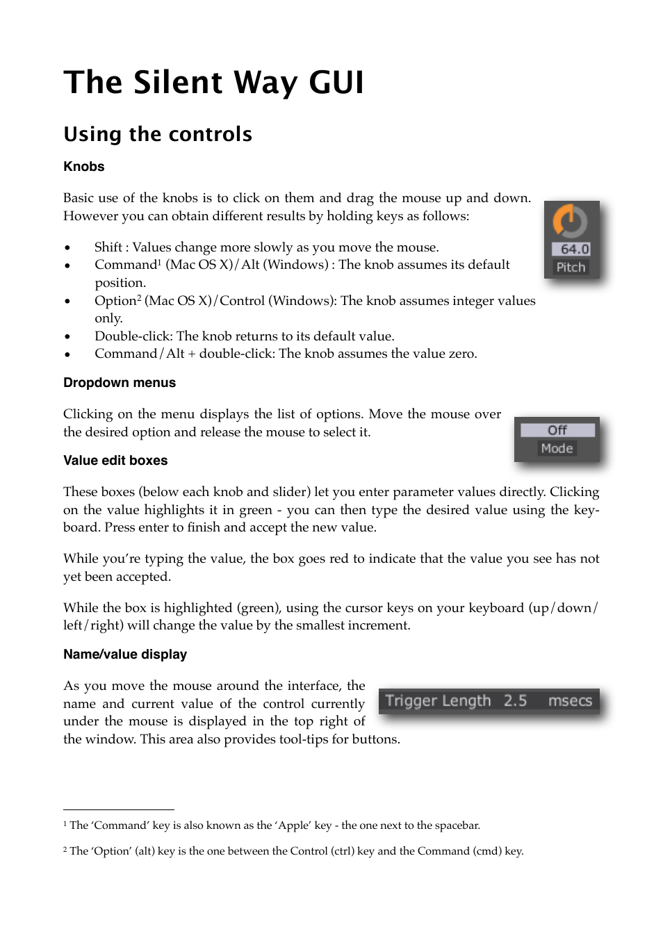 The silent way gui, Using the controls, Knobs | Dropdown menus, Value edit boxes, Name/value display | Expert Sleepers Silent Way v2.4.3 User Manual | Page 20 / 123