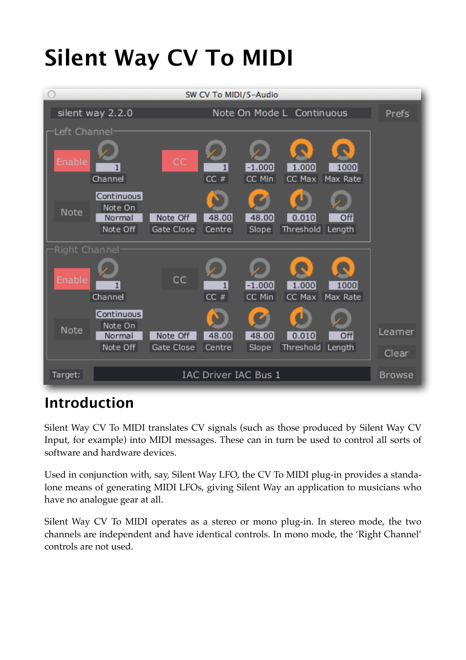 Silent way cv to midi, Introduction | Expert Sleepers Silent Way v2.4.3 User Manual | Page 29 / 123