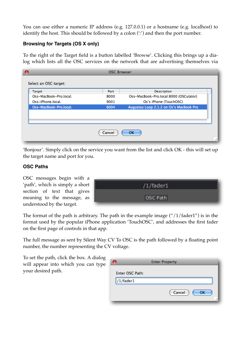 Browsing for targets (os x only), Osc paths | Expert Sleepers Silent Way v2.4.3 User Manual | Page 35 / 123