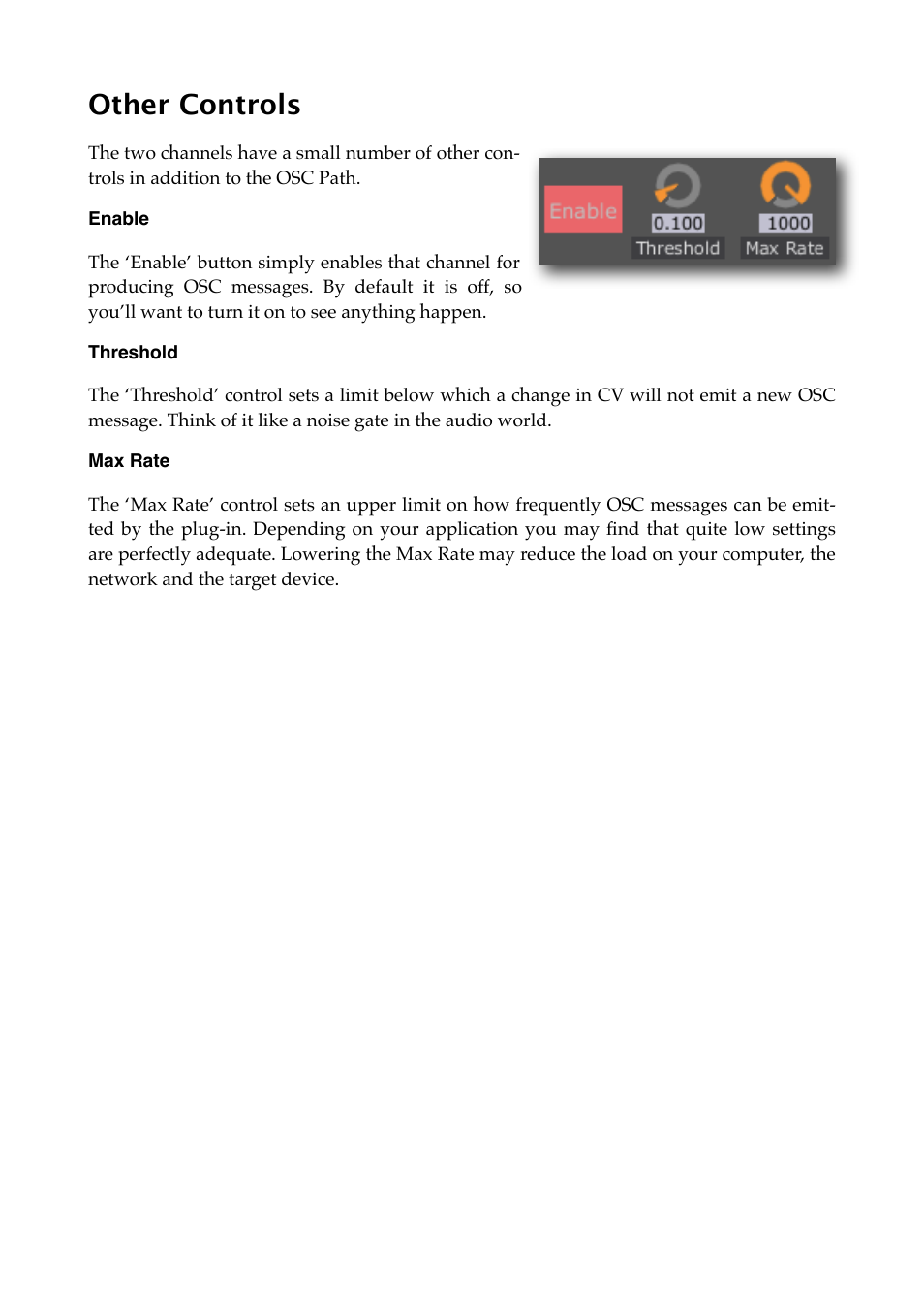 Other controls, Enable, Threshold | Max rate | Expert Sleepers Silent Way v2.4.3 User Manual | Page 36 / 123