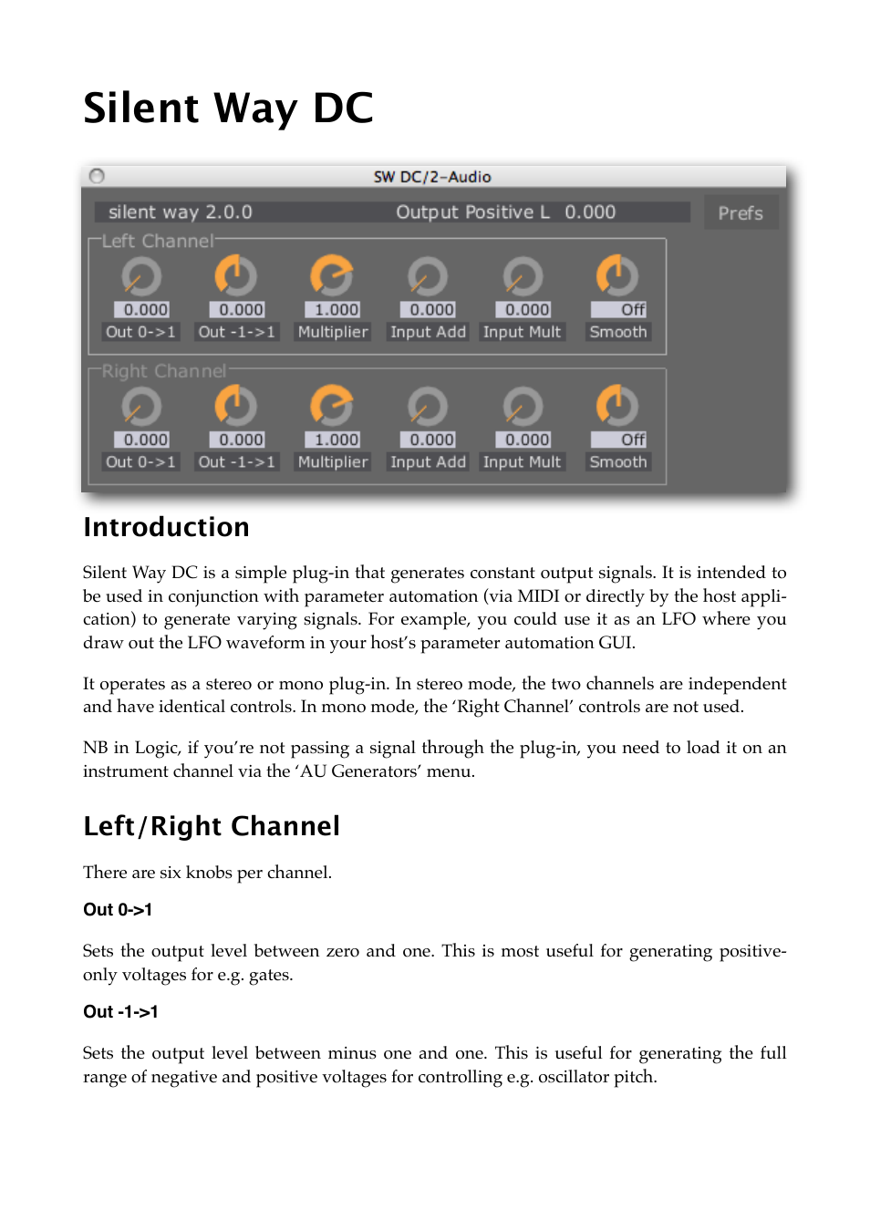 Silent way dc, Introduction, Left/right channel | Out 0->1, Out -1->1 | Expert Sleepers Silent Way v2.4.3 User Manual | Page 37 / 123