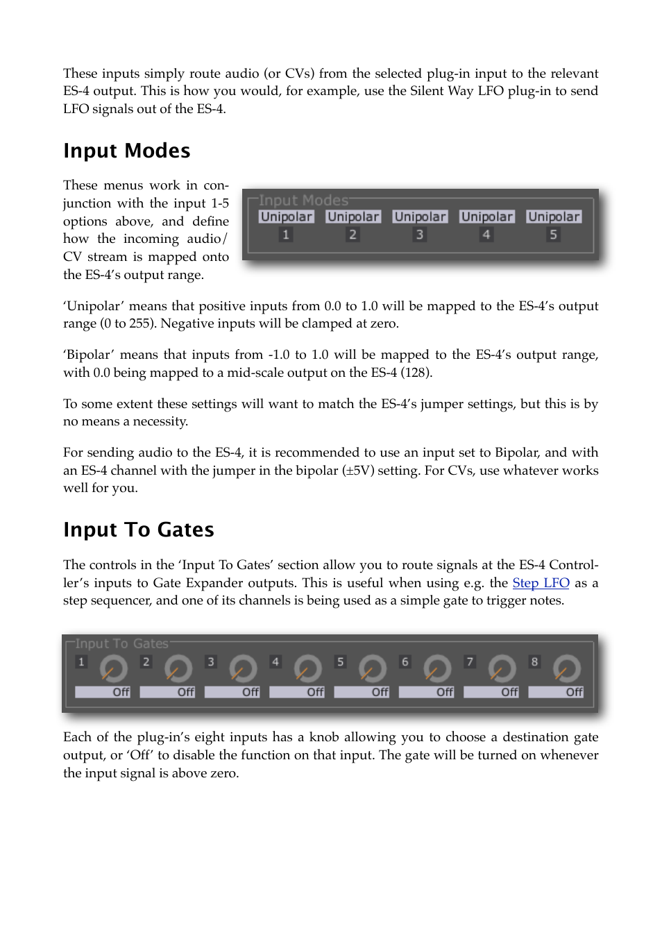 Input modes, Input to gates | Expert Sleepers Silent Way v2.4.3 User Manual | Page 46 / 123