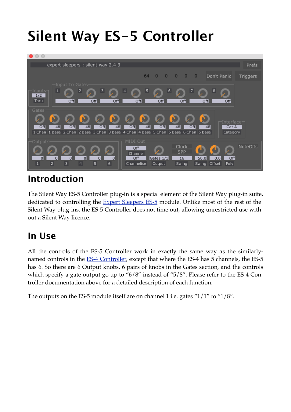 Silent way es-5 controller, Introduction, In use | Expert Sleepers Silent Way v2.4.3 User Manual | Page 48 / 123