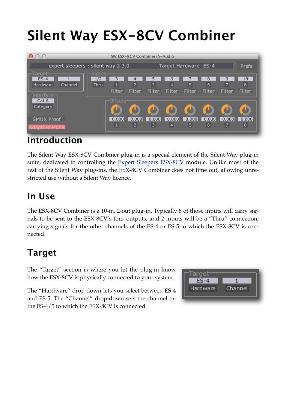 Silent way esx-8cv combiner, Introduction, In use | Target | Expert Sleepers Silent Way v2.4.3 User Manual | Page 51 / 123