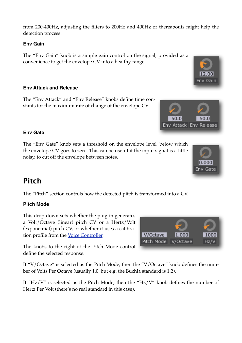 Env gain, Env attack and release, Env gate | Pitch, Pitch mode | Expert Sleepers Silent Way v2.4.3 User Manual | Page 55 / 123