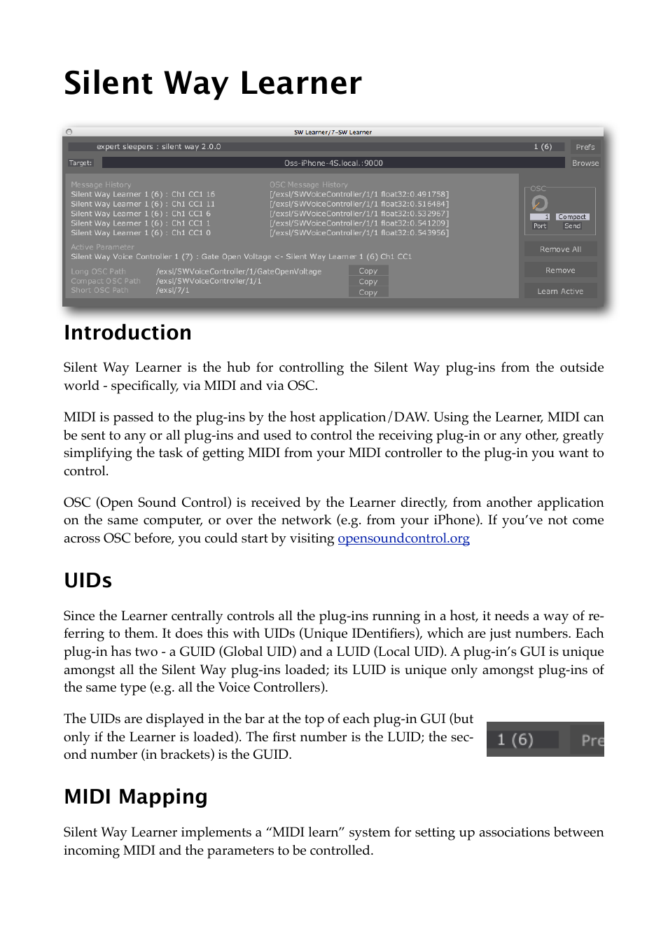 Silent way learner, Introduction, Uids | Midi mapping | Expert Sleepers Silent Way v2.4.3 User Manual | Page 60 / 123