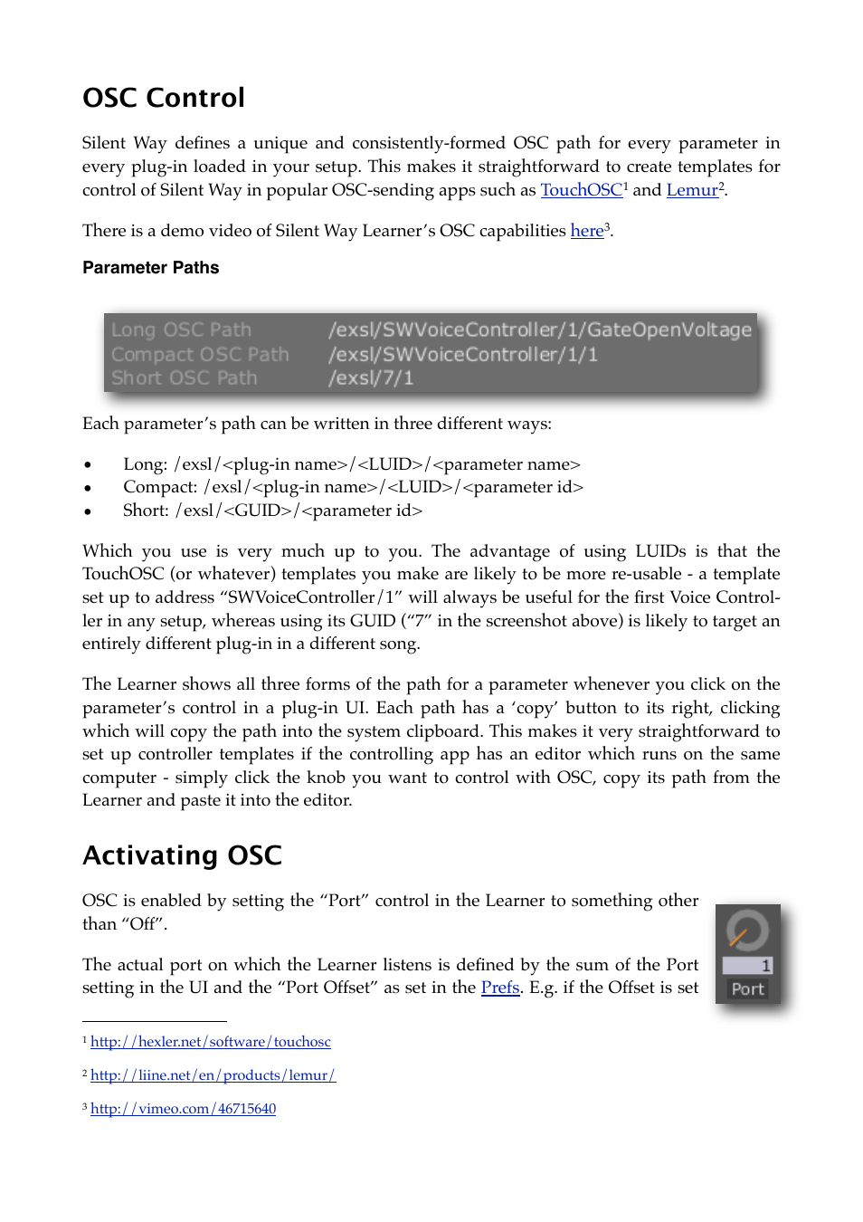 Osc control, Parameter paths, Activating osc | Expert Sleepers Silent Way v2.4.3 User Manual | Page 62 / 123