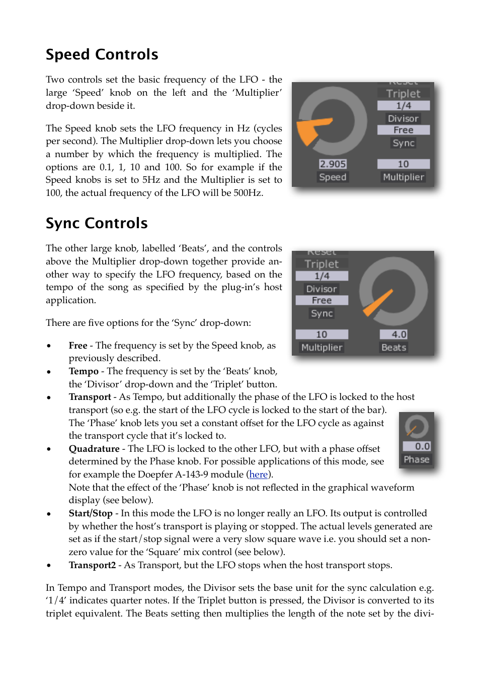 Speed controls, Sync controls | Expert Sleepers Silent Way v2.4.3 User Manual | Page 66 / 123