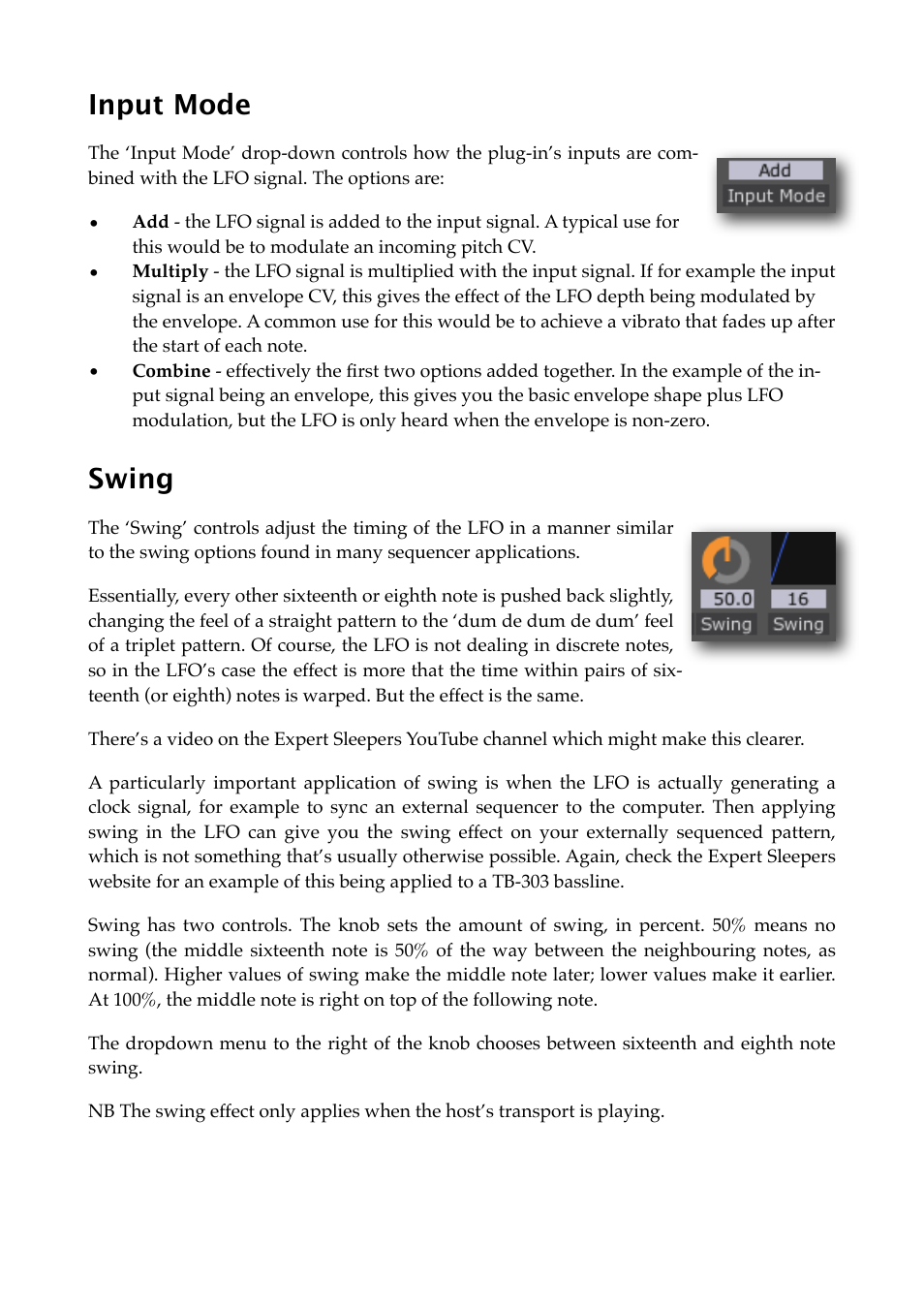 Input mode, Swing | Expert Sleepers Silent Way v2.4.3 User Manual | Page 68 / 123