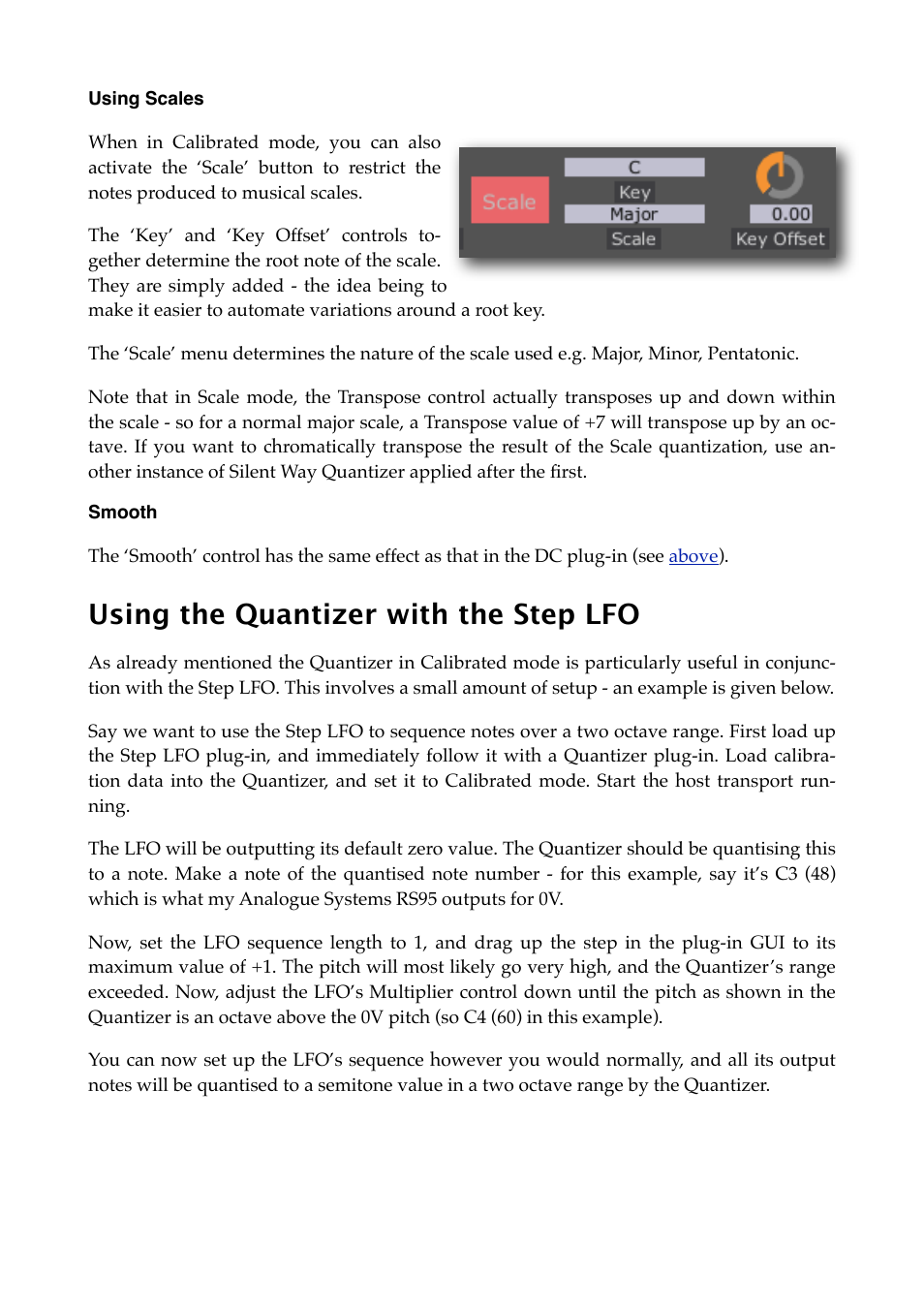 Using scales, Smooth, Using the quantizer with the step lfo | Expert Sleepers Silent Way v2.4.3 User Manual | Page 74 / 123