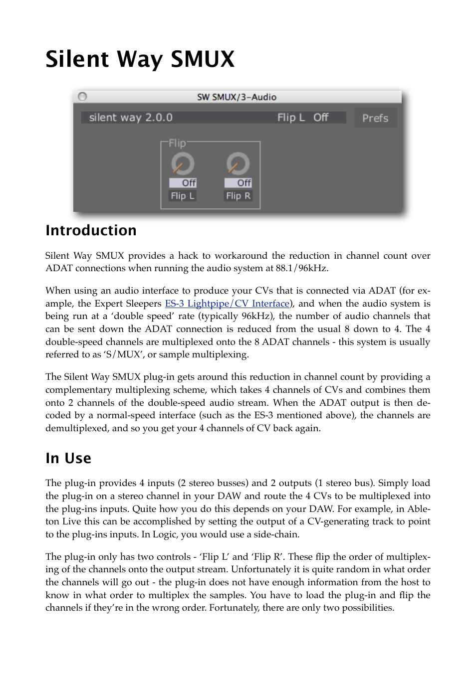 Silent way smux, Introduction, In use | Smux | Expert Sleepers Silent Way v2.4.3 User Manual | Page 76 / 123