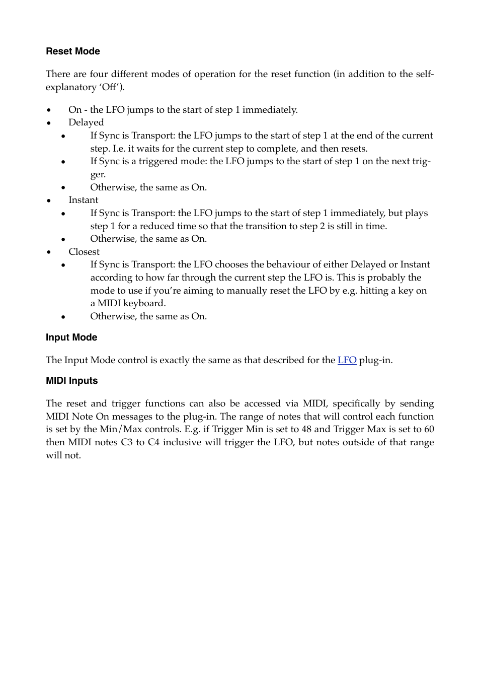 Reset mode, Input mode, Midi inputs | Expert Sleepers Silent Way v2.4.3 User Manual | Page 84 / 123