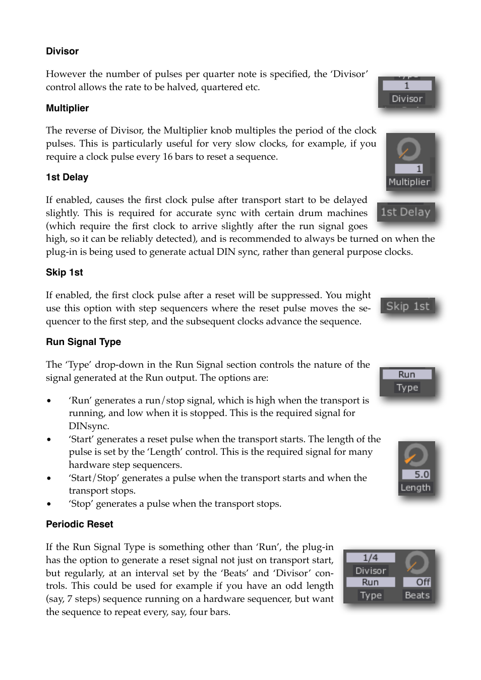 Divisor, Multiplier, 1st delay | Skip 1st, Run signal type, Periodic reset | Expert Sleepers Silent Way v2.4.3 User Manual | Page 89 / 123