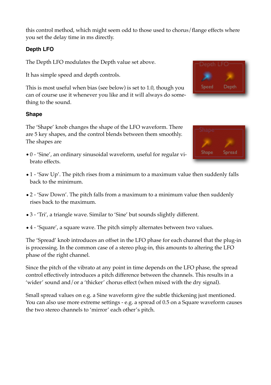 Depth lfo, Shape | Expert Sleepers Warbler v1.1.0 User Manual | Page 12 / 21