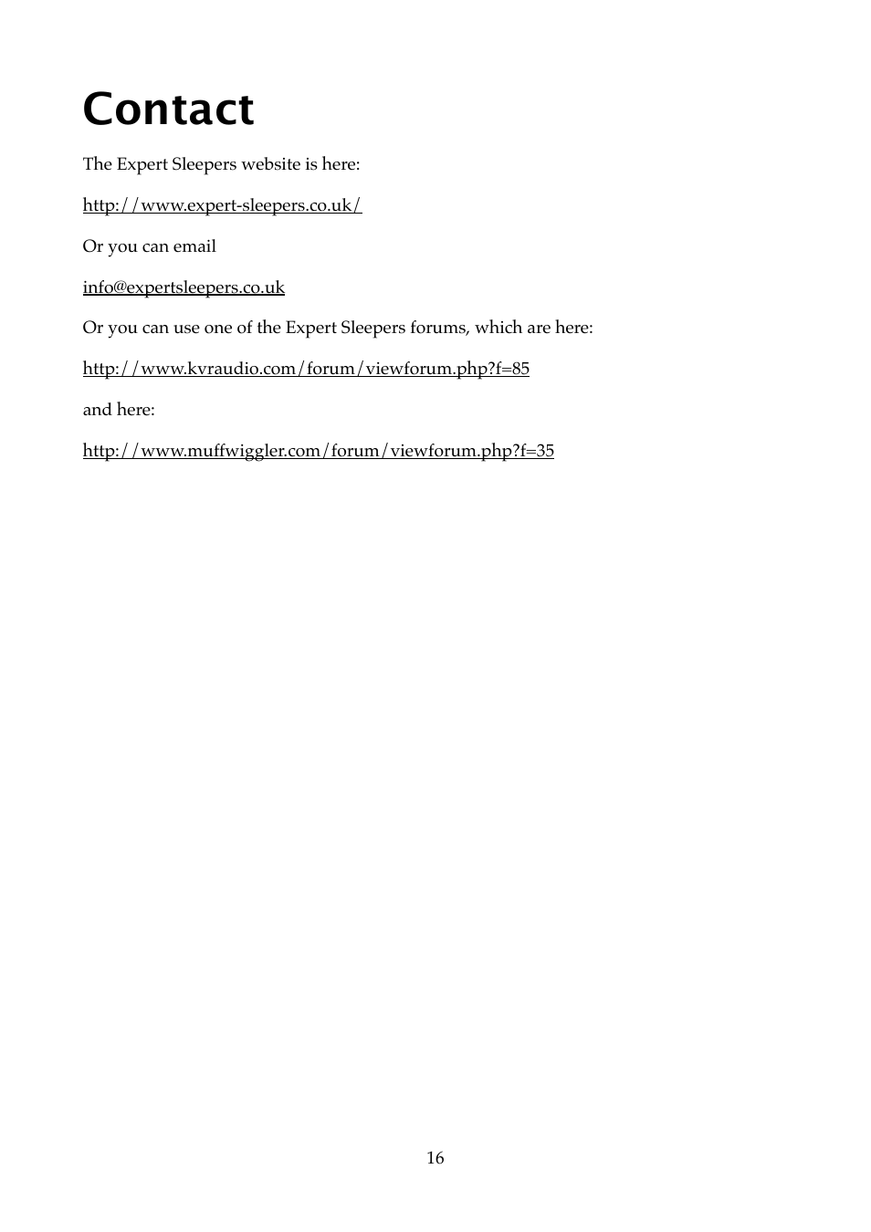 Contact | Expert Sleepers USAMO v1.0.0 User Manual | Page 16 / 19