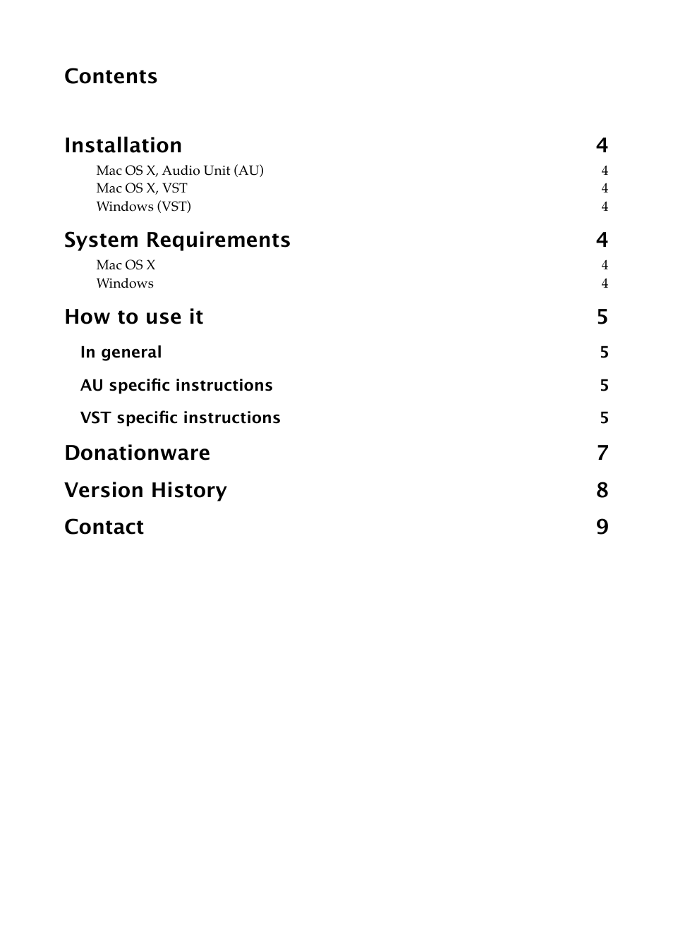 Contents installation 4, System requirements 4, How to use it 5 | Donationware 7 version history 8 contact 9 | Expert Sleepers Latency Fixer v1.0.3 User Manual | Page 3 / 9