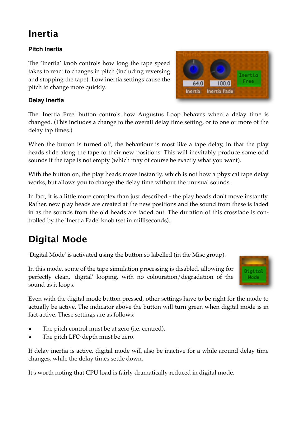 Inertia, Pitch inertia, Delay inertia | Digital mode, Below | Expert Sleepers Augustus Loop v2.3.0 User Manual | Page 33 / 76