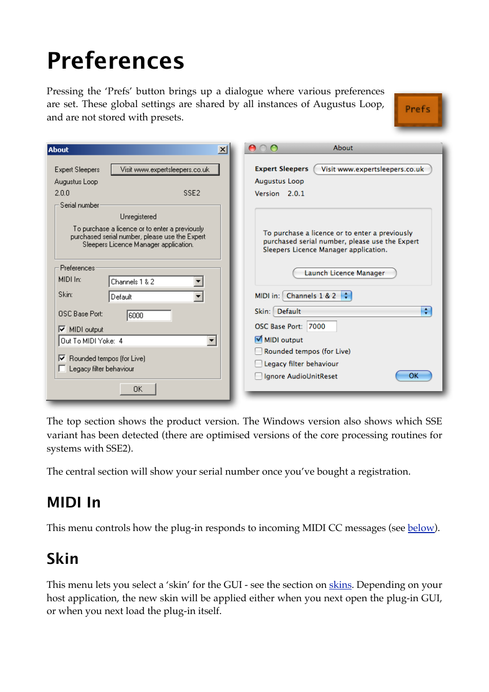 Preferences, Midi in, Skin | Expert Sleepers Augustus Loop v2.3.0 User Manual | Page 38 / 76