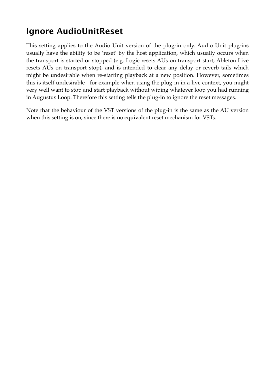 Ignore audiounitreset | Expert Sleepers Augustus Loop v2.3.0 User Manual | Page 40 / 76