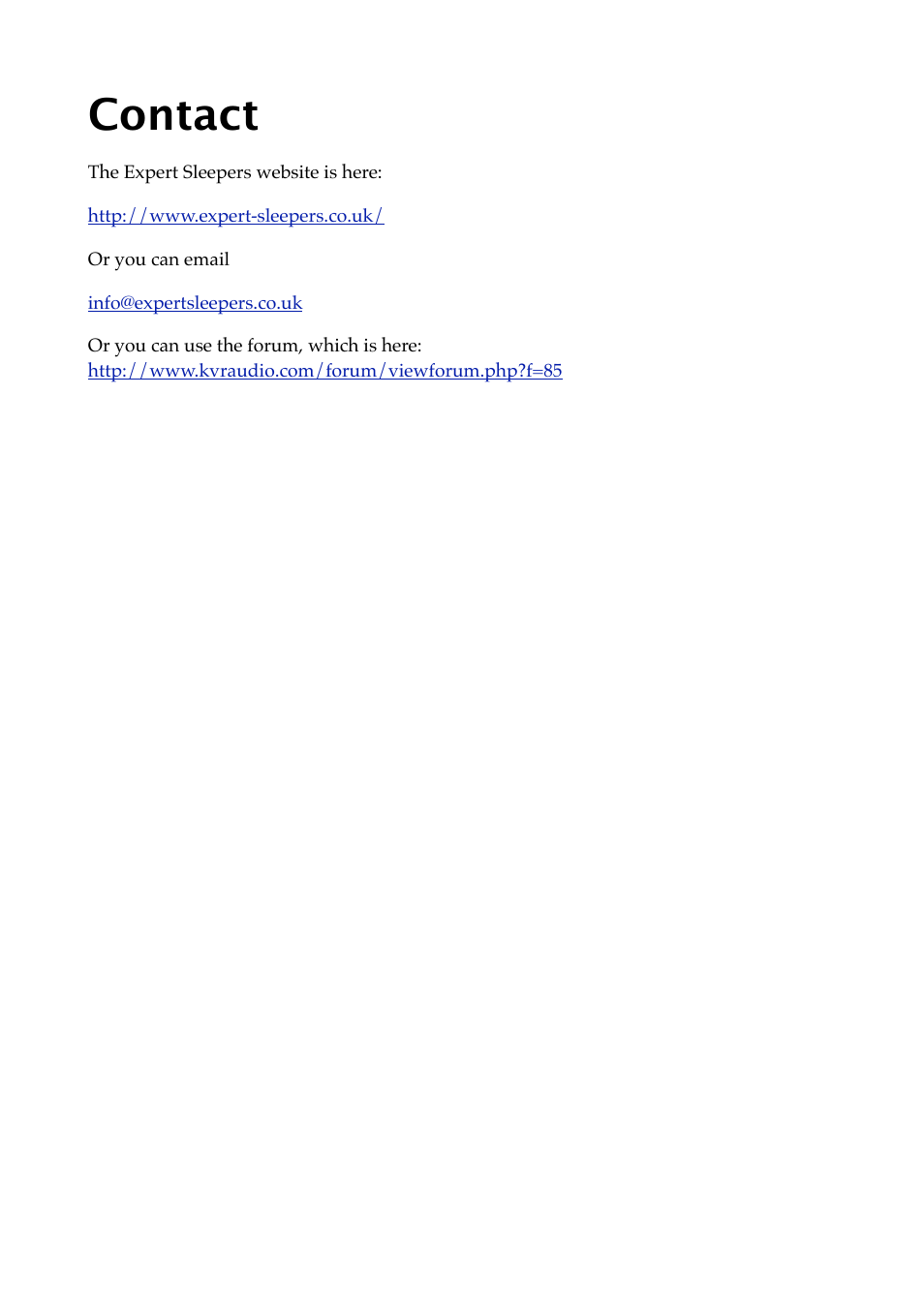 Contact | Expert Sleepers Little Spacey v1.0.0 User Manual | Page 20 / 23