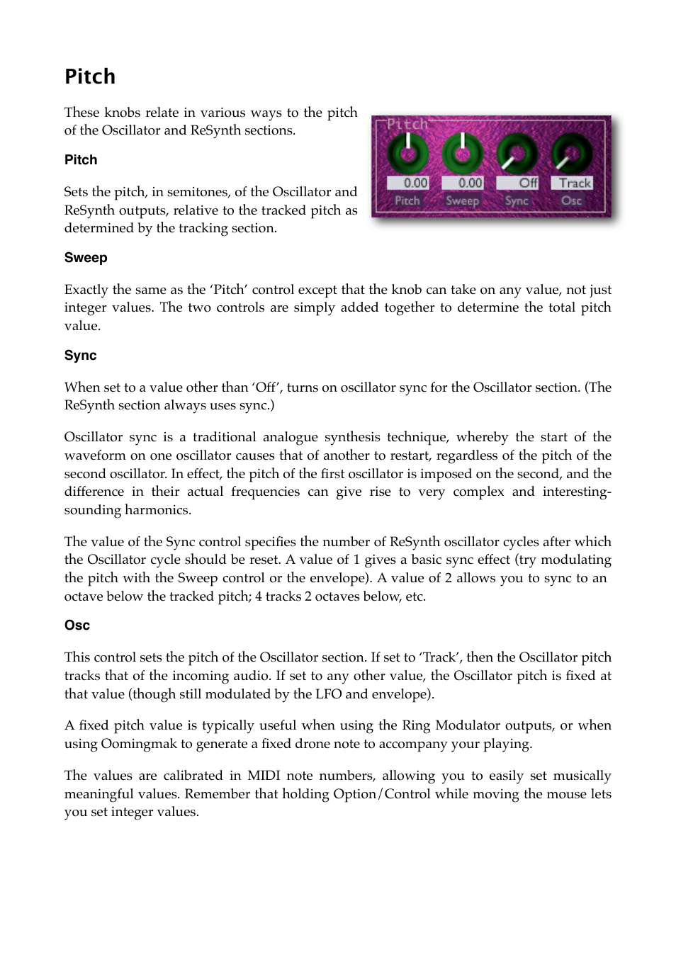 Pitch, Sweep, Sync | Expert Sleepers Oomingmak v1.0.0 User Manual | Page 17 / 38