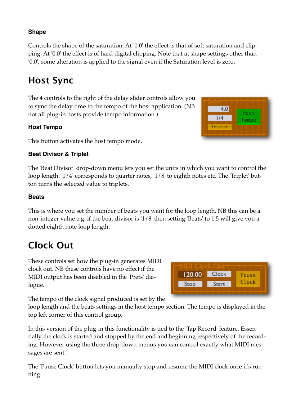 Shape, Host sync, Host tempo | Beat divisor & triplet, Beats, Clock out | Expert Sleepers Augustus Loop v1.8.0 User Manual | Page 20 / 35