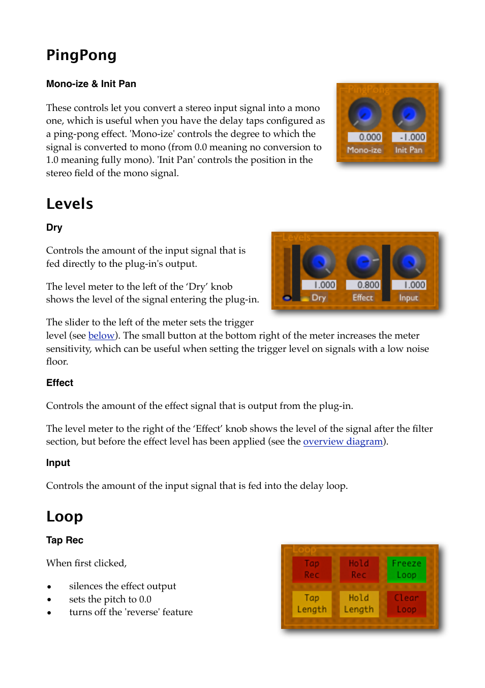 Pingpong, Mono-ize & init pan, Levels | Effect, Input, Loop, Tap rec | Expert Sleepers Augustus Loop v1.8.0 User Manual | Page 21 / 35