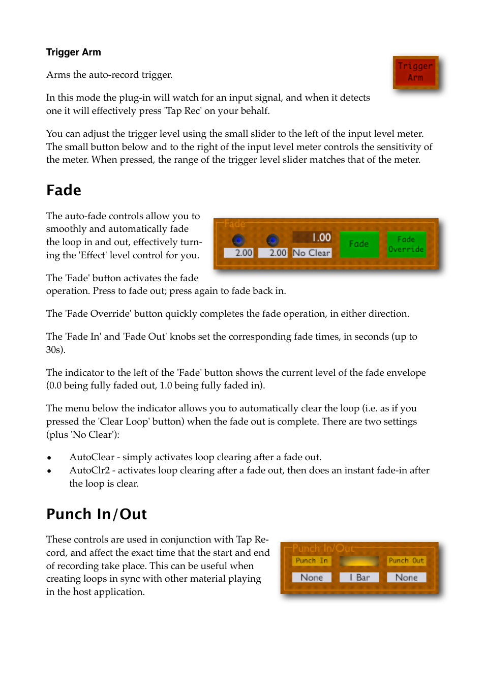 Trigger arm, Fade, Punch in/out | Expert Sleepers Augustus Loop v1.8.0 User Manual | Page 23 / 35