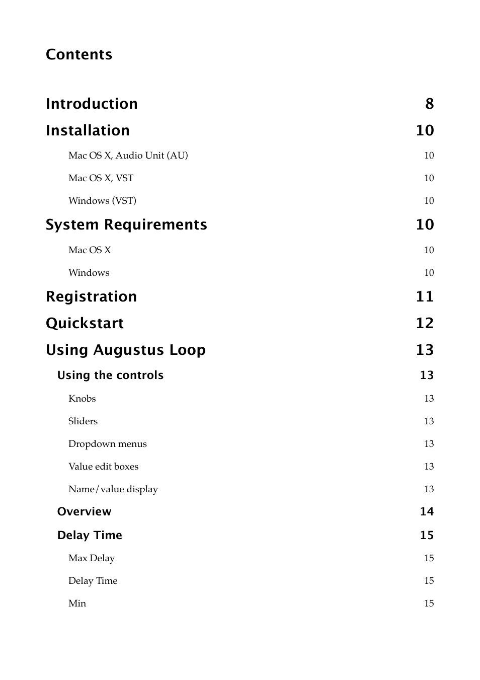 Contents introduction 8 installation 10, System requirements 10 | Expert Sleepers Augustus Loop v1.8.0 User Manual | Page 3 / 35