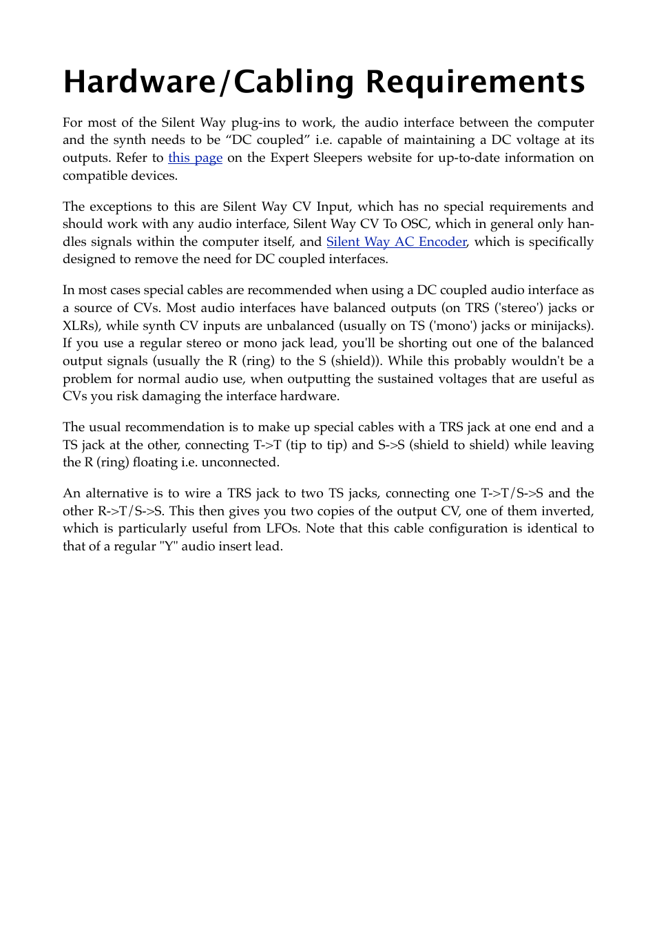 Hardware/cabling requirements | Expert Sleepers Silent Way v1.7.3 User Manual | Page 11 / 72