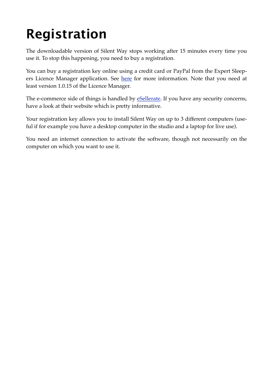 Registration | Expert Sleepers Silent Way v1.7.3 User Manual | Page 12 / 72