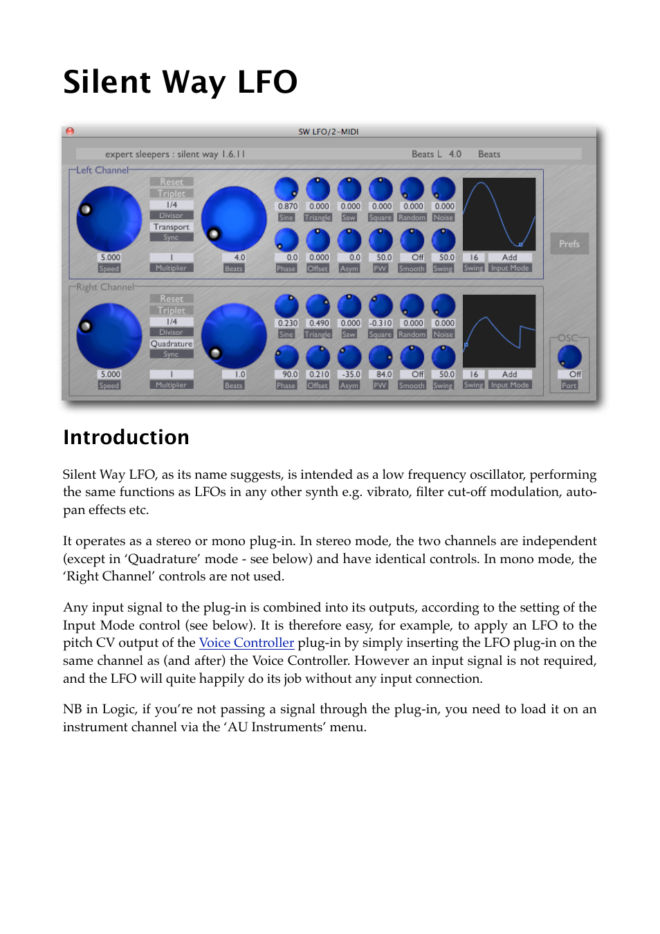 Silent way lfo, Introduction | Expert Sleepers Silent Way v1.7.3 User Manual | Page 16 / 72