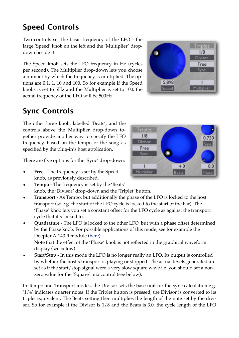 Speed controls, Sync controls | Expert Sleepers Silent Way v1.7.3 User Manual | Page 17 / 72