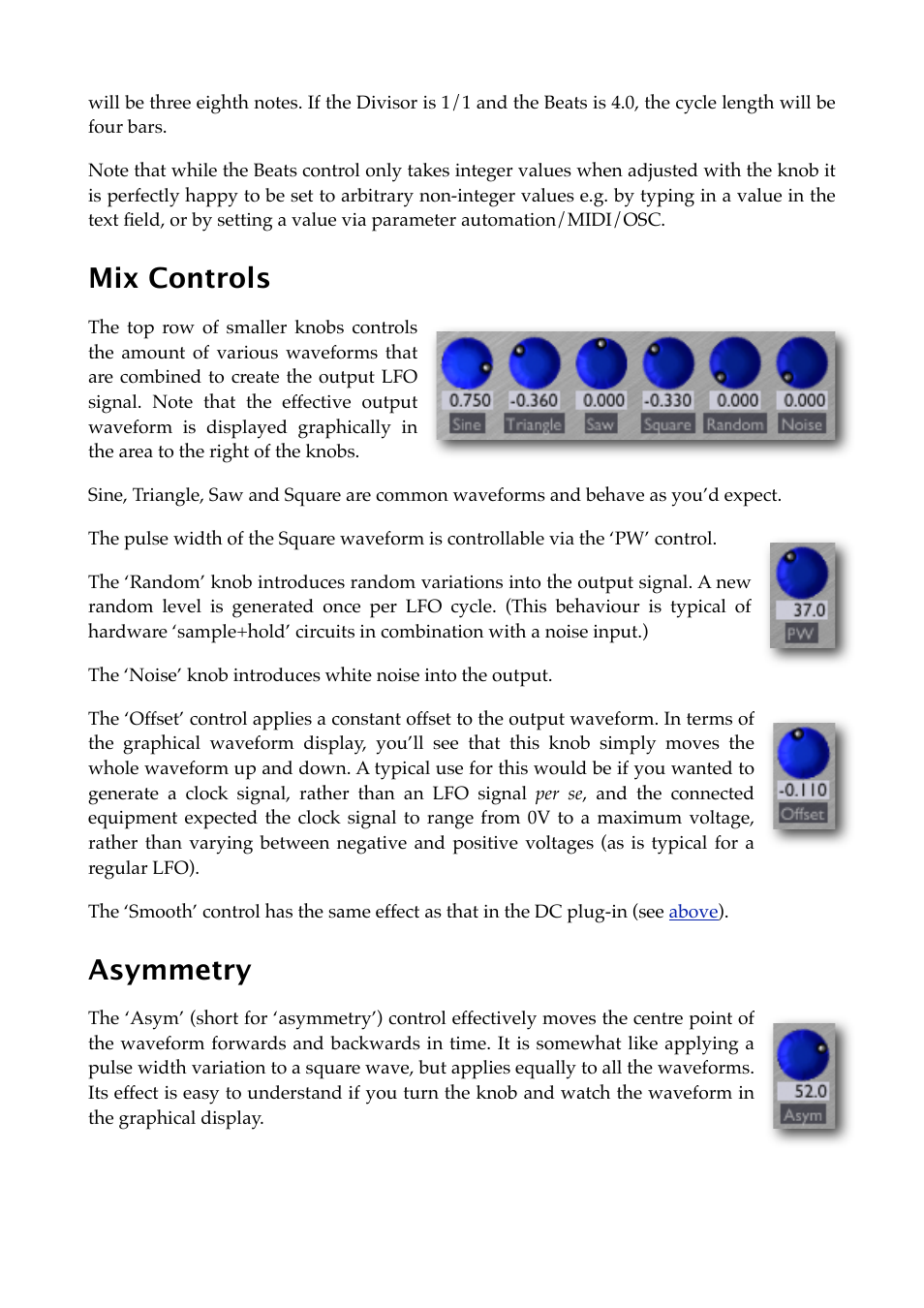 Mix controls, Asymmetry | Expert Sleepers Silent Way v1.7.3 User Manual | Page 18 / 72