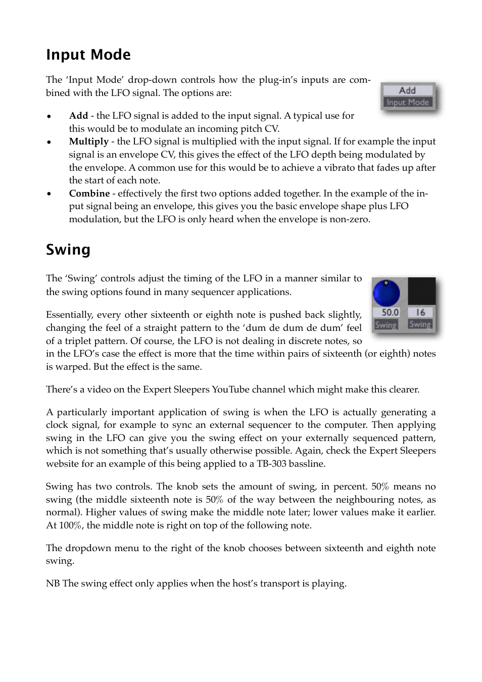 Input mode, Swing | Expert Sleepers Silent Way v1.7.3 User Manual | Page 19 / 72