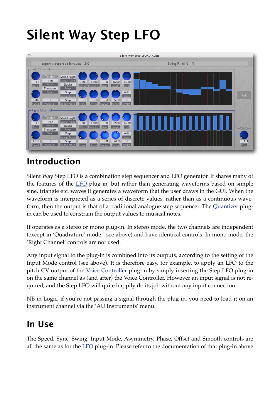 Silent way step lfo, Introduction, In use | Expert Sleepers Silent Way v1.7.3 User Manual | Page 21 / 72