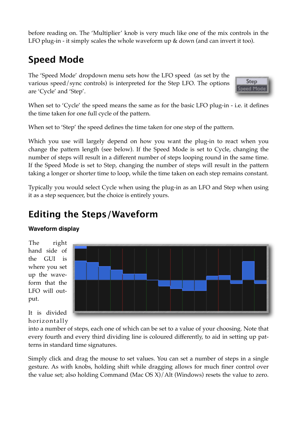 Speed mode, Editing the steps/waveform, Waveform display | Expert Sleepers Silent Way v1.7.3 User Manual | Page 22 / 72