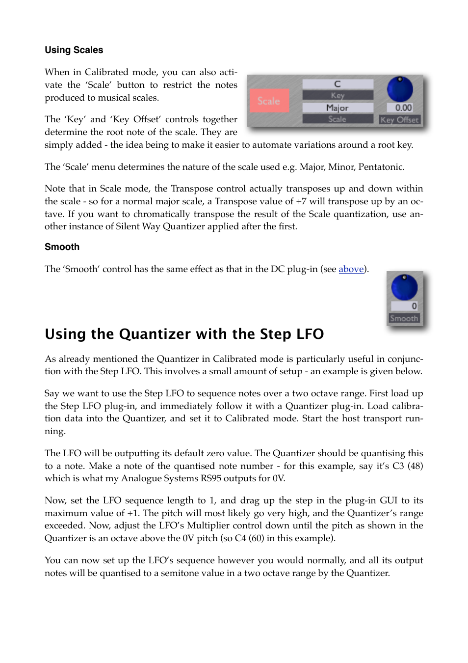 Using scales, Smooth, Using the quantizer with the step lfo | Expert Sleepers Silent Way v1.7.3 User Manual | Page 26 / 72