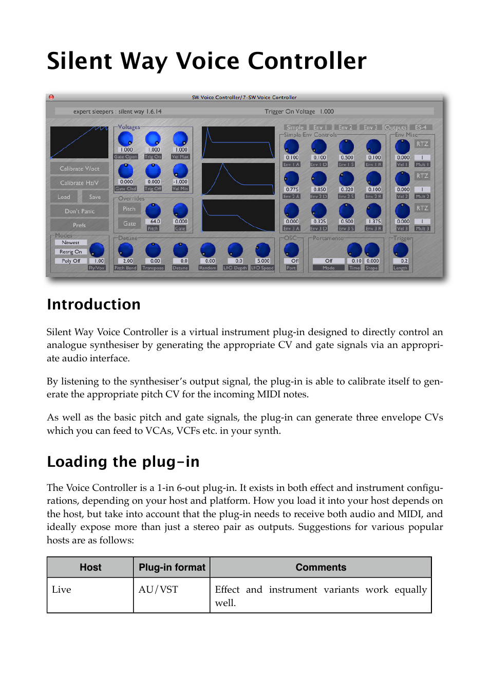 Silent way voice controller, Introduction, Loading the plug-in | Voice controller | Expert Sleepers Silent Way v1.7.3 User Manual | Page 28 / 72