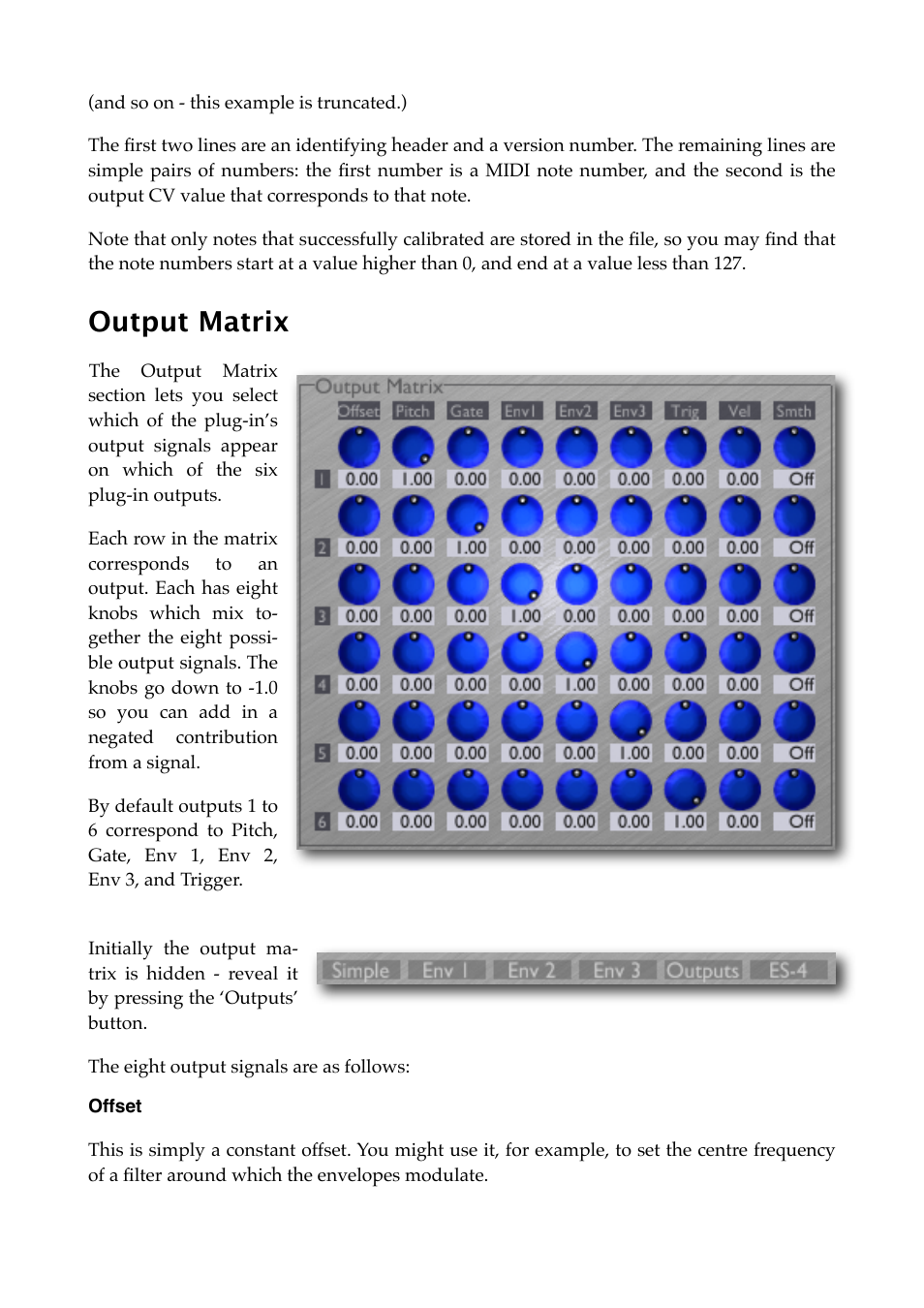 Output matrix, Offset | Expert Sleepers Silent Way v1.7.3 User Manual | Page 31 / 72