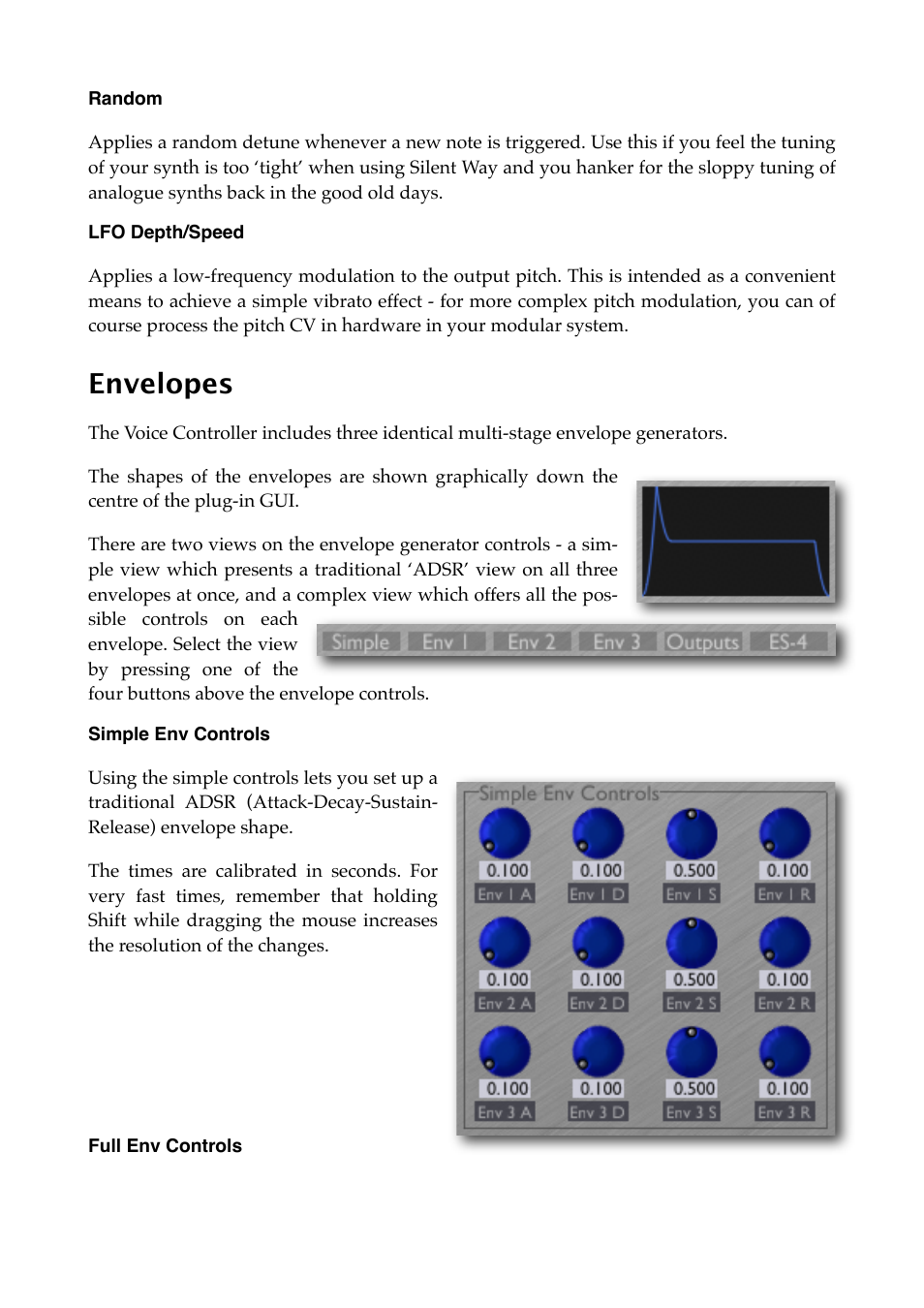 Random, Lfo depth/speed, Envelopes | Simple env controls, Full env controls | Expert Sleepers Silent Way v1.7.3 User Manual | Page 34 / 72