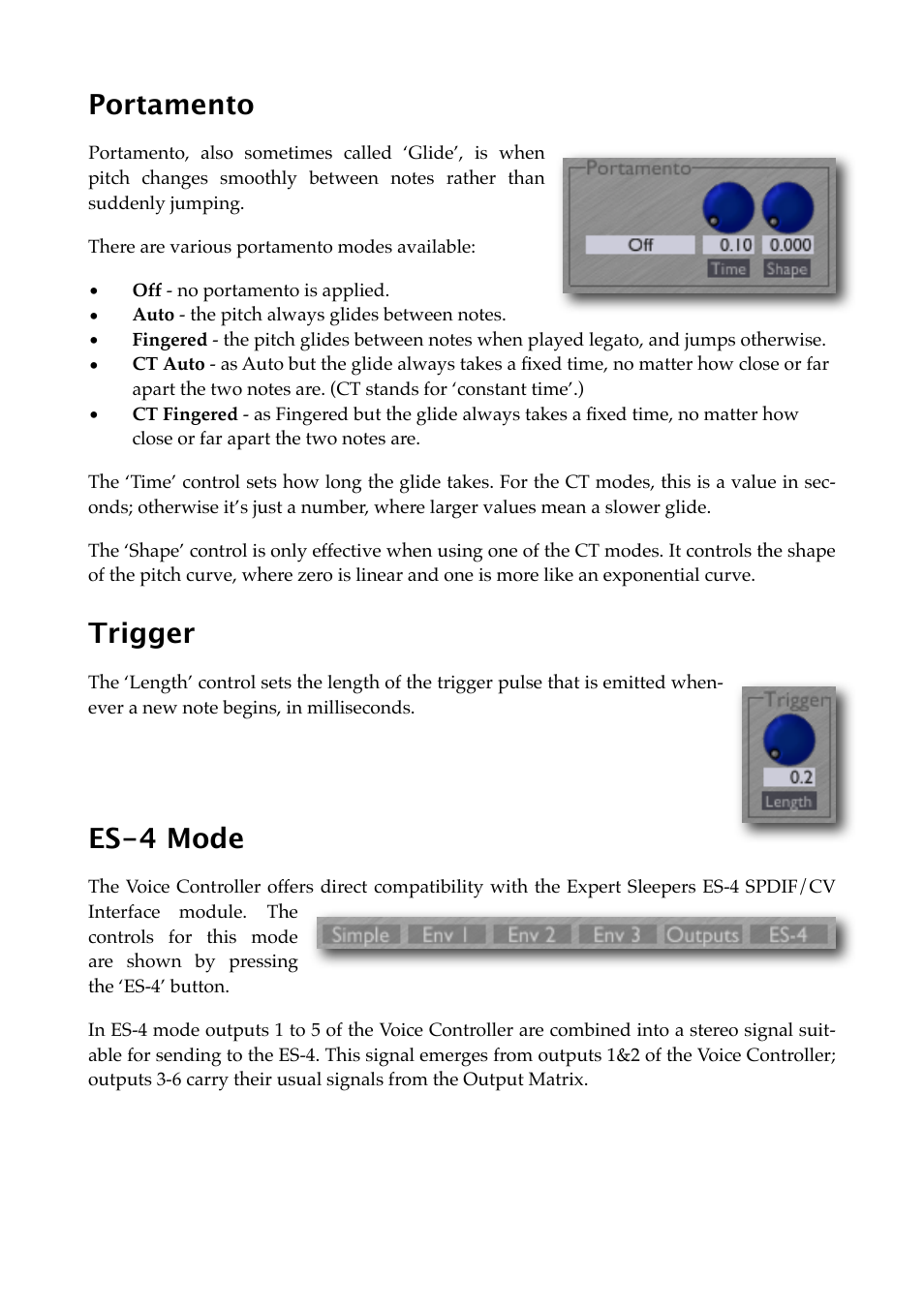 Portamento, Trigger, Es-4 mode | Expert Sleepers Silent Way v1.7.3 User Manual | Page 38 / 72