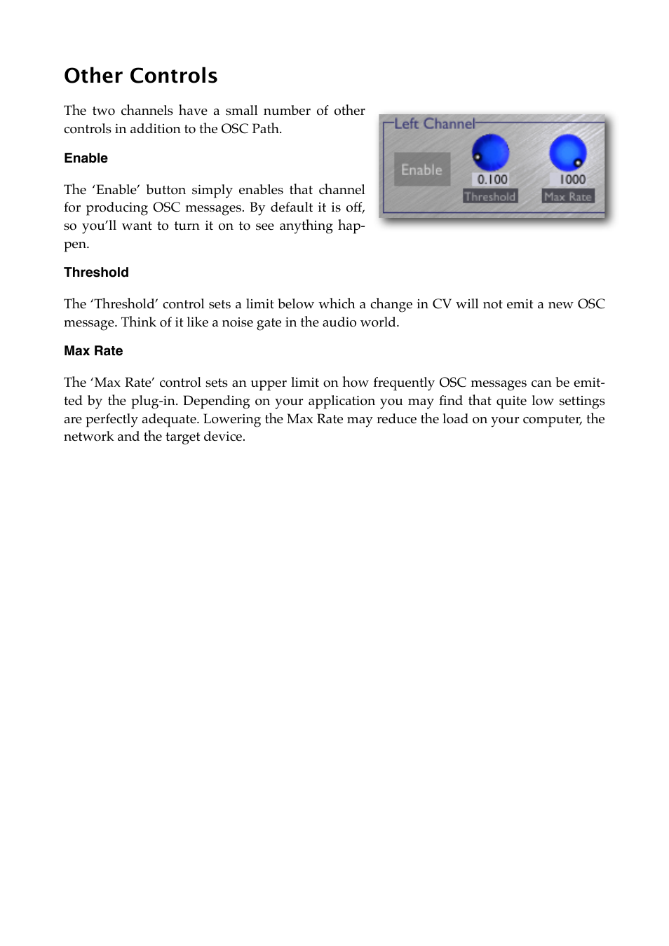 Other controls, Enable, Threshold | Max rate | Expert Sleepers Silent Way v1.7.3 User Manual | Page 47 / 72