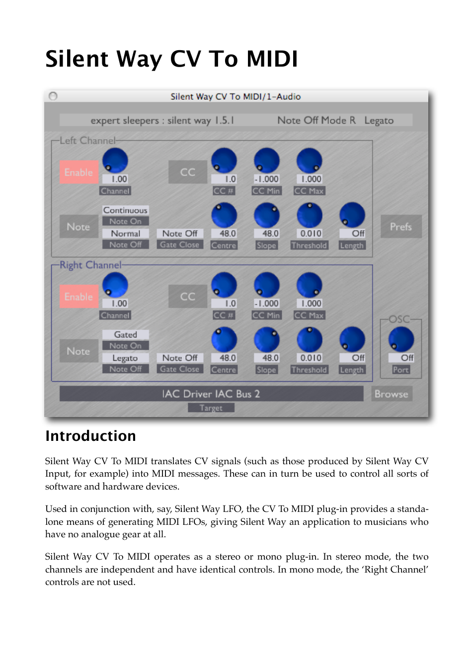 Silent way cv to midi, Introduction | Expert Sleepers Silent Way v1.7.3 User Manual | Page 48 / 72