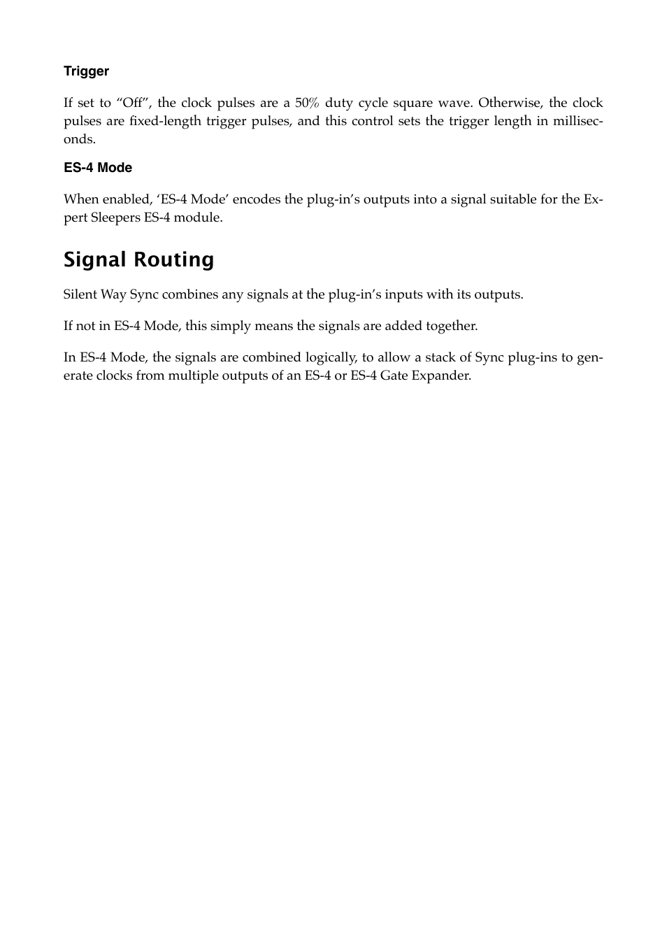 Trigger, Es-4 mode, Signal routing | Expert Sleepers Silent Way v1.7.3 User Manual | Page 54 / 72